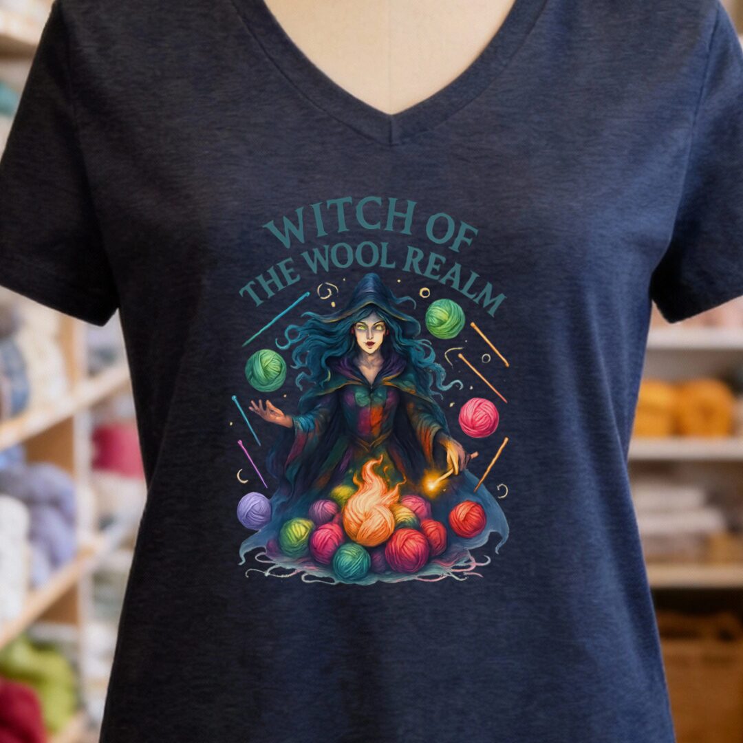 Fire Witch of the Wool Realm V-Neck T-Shirt Navy t-shirt