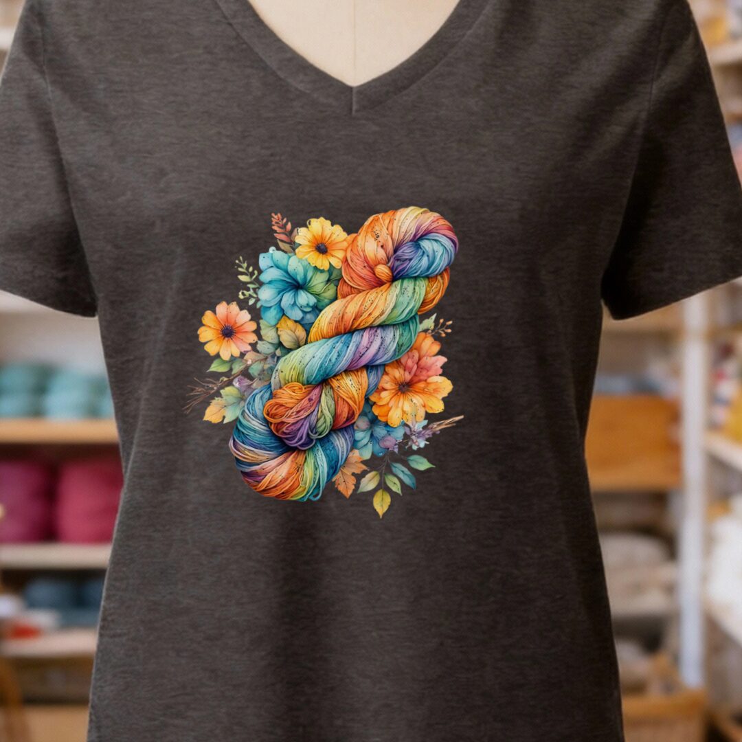 Floral Skein V-Neck T-Shirt Dark Grey t-shirt