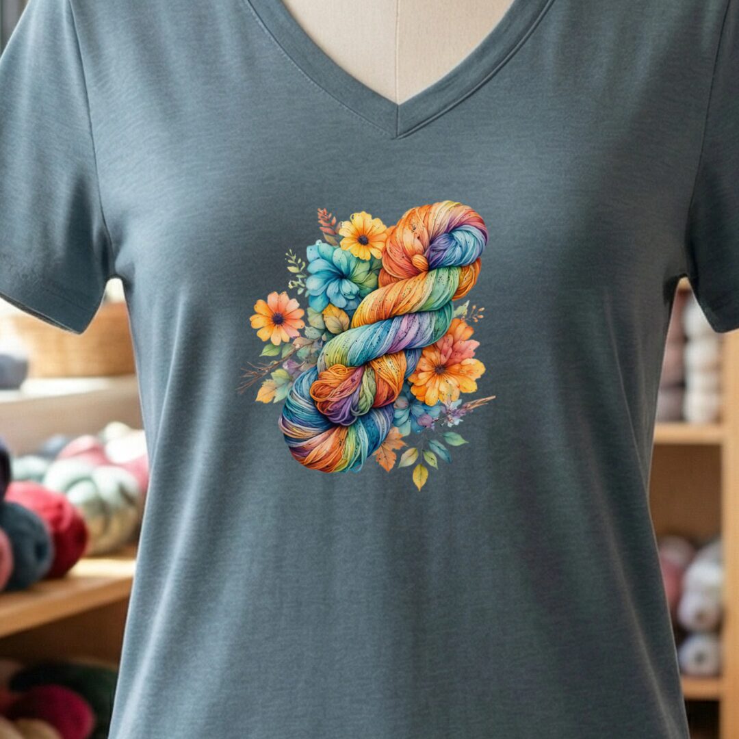 Floral Skein V-Neck T-Shirt Slate t-shirt