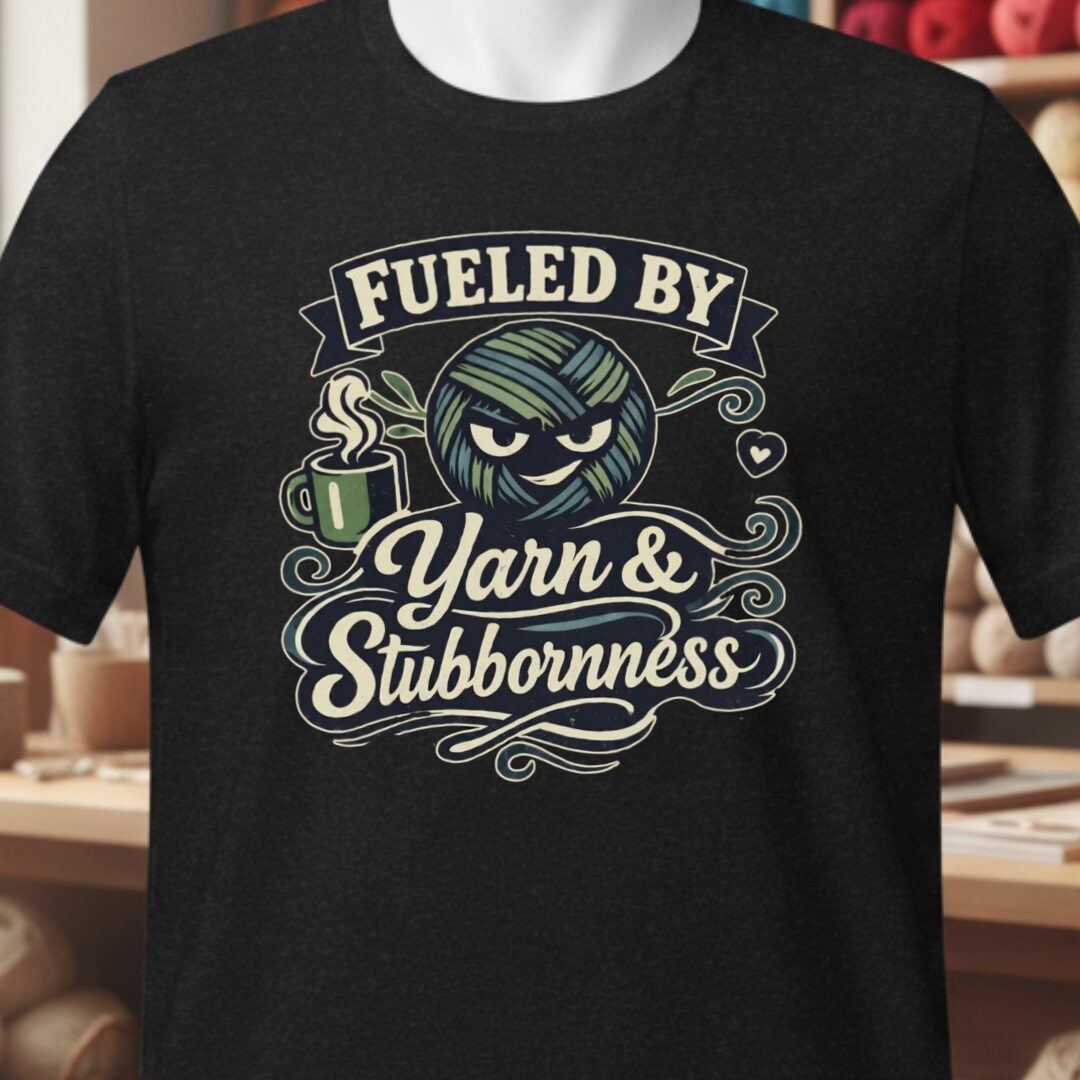 Fueled By Yarn & Stubbornness T-Shirt Black t-shirt