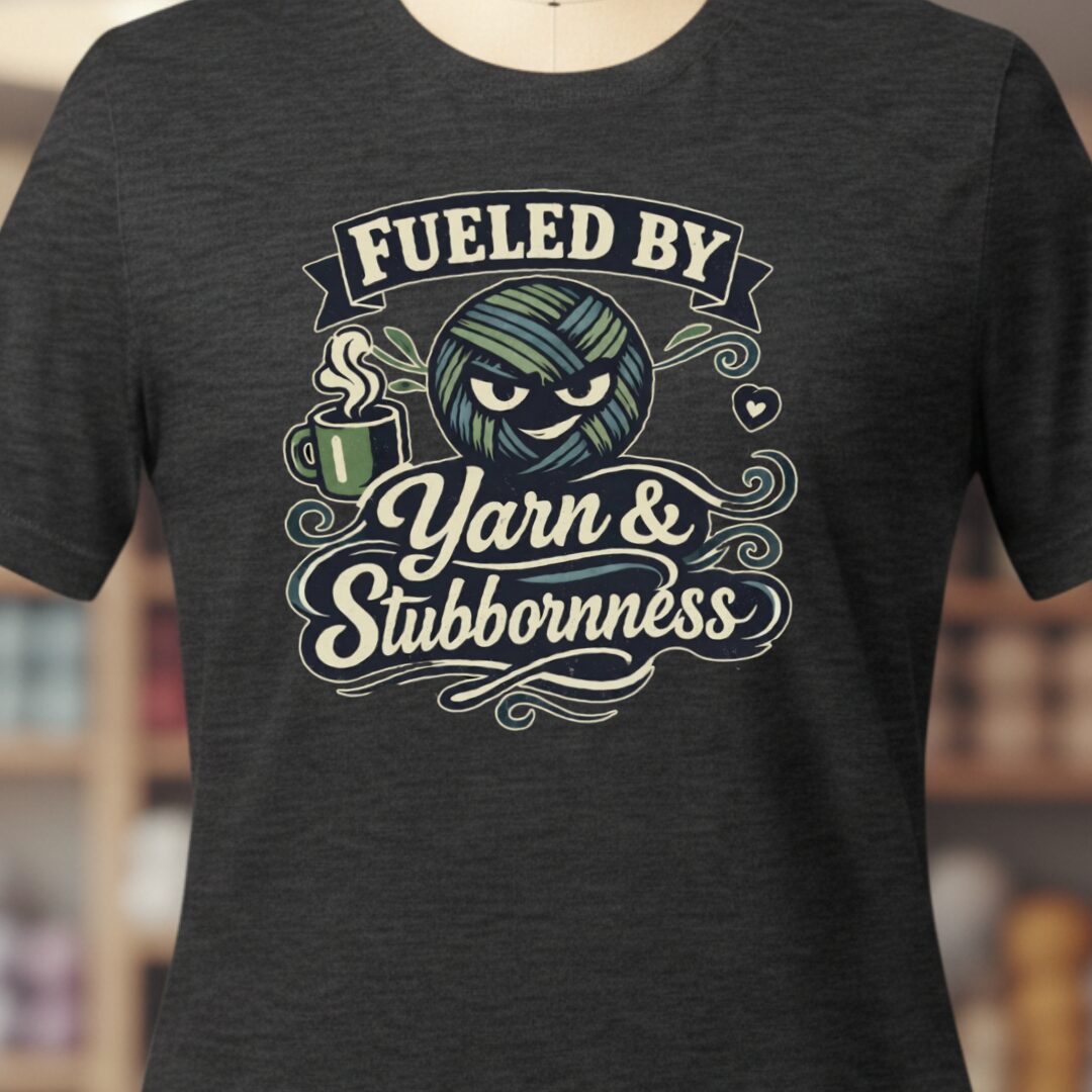 Fueled By Yarn & Stubbornness T-Shirt Dark Grey t-shirt
