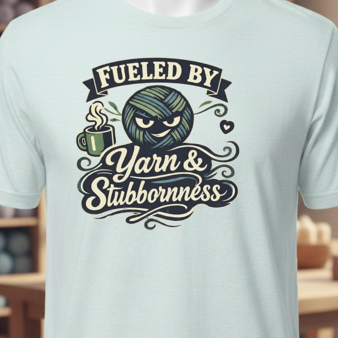 Fueled By Yarn & Stubbornness T-Shirt Ice Blue t-shirt