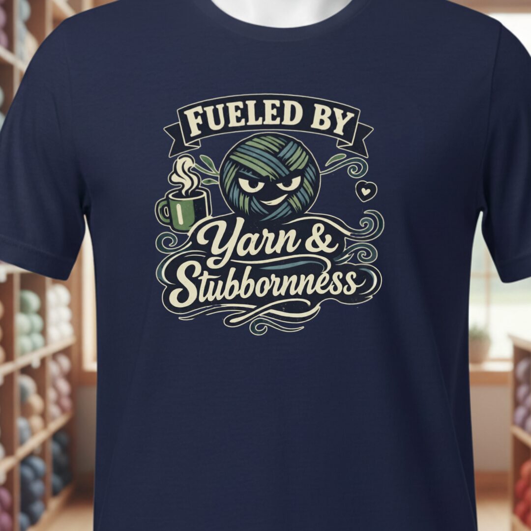 Fueled By Yarn & Stubbornness T-Shirt Navy t-shirt