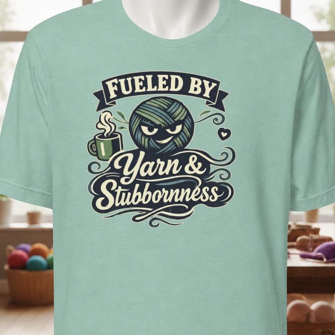 Fueled By Yarn & Stubbornness T-Shirt Sea Breeze t-shirt