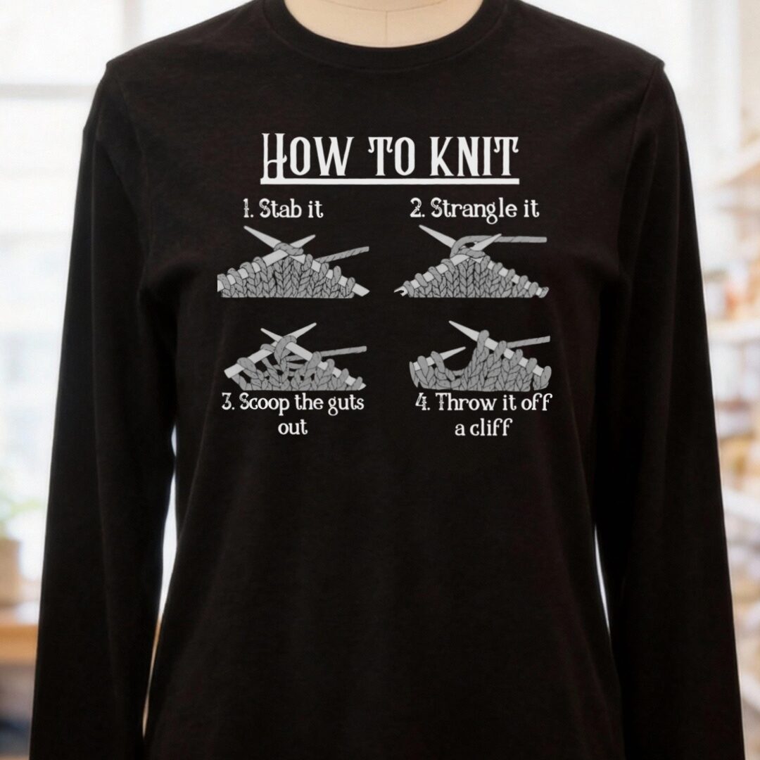 Funny How to Knit Long Sleeve Tee Black Heather t-shirt