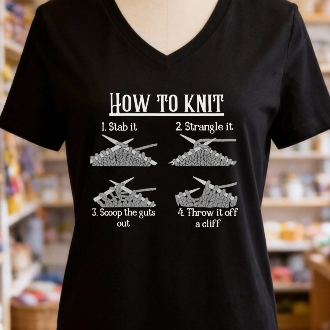 Funny How to Knit V-Neck T-Shirt Black t-shirt