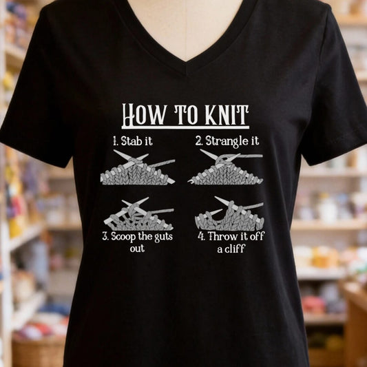 Funny How to Knit V-Neck T-Shirt Black t-shirt