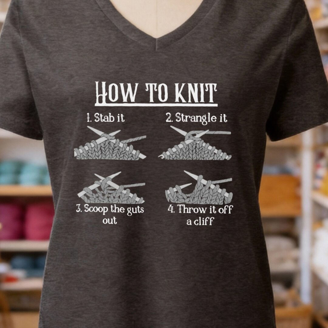 Funny How to Knit V-Neck T-Shirt Dark Grey t-shirt