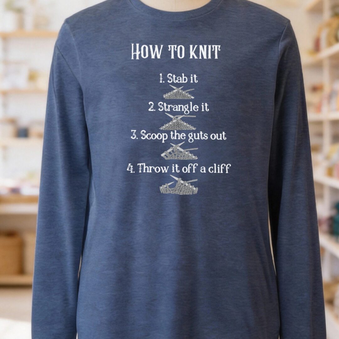 Funny How to Knit List Long Sleeve Tee Navy t-shirt