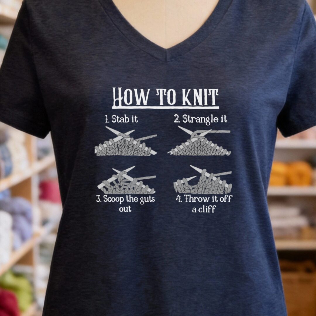 Funny How to Knit V-Neck T-Shirt Navy t-shirt
