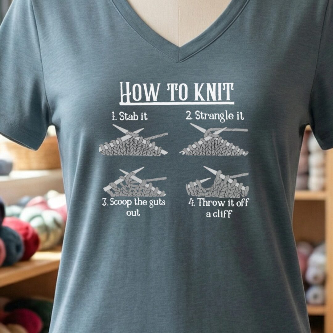 Funny How to Knit V-Neck T-Shirt Slate t-shirt