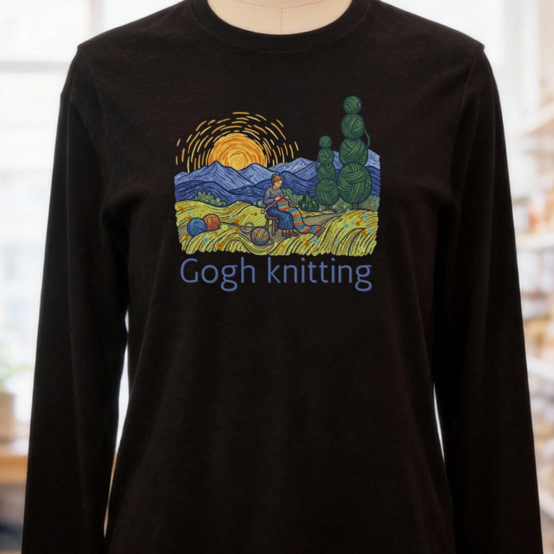 Gogh Knitting Long Sleeve Tee Black t-shirt