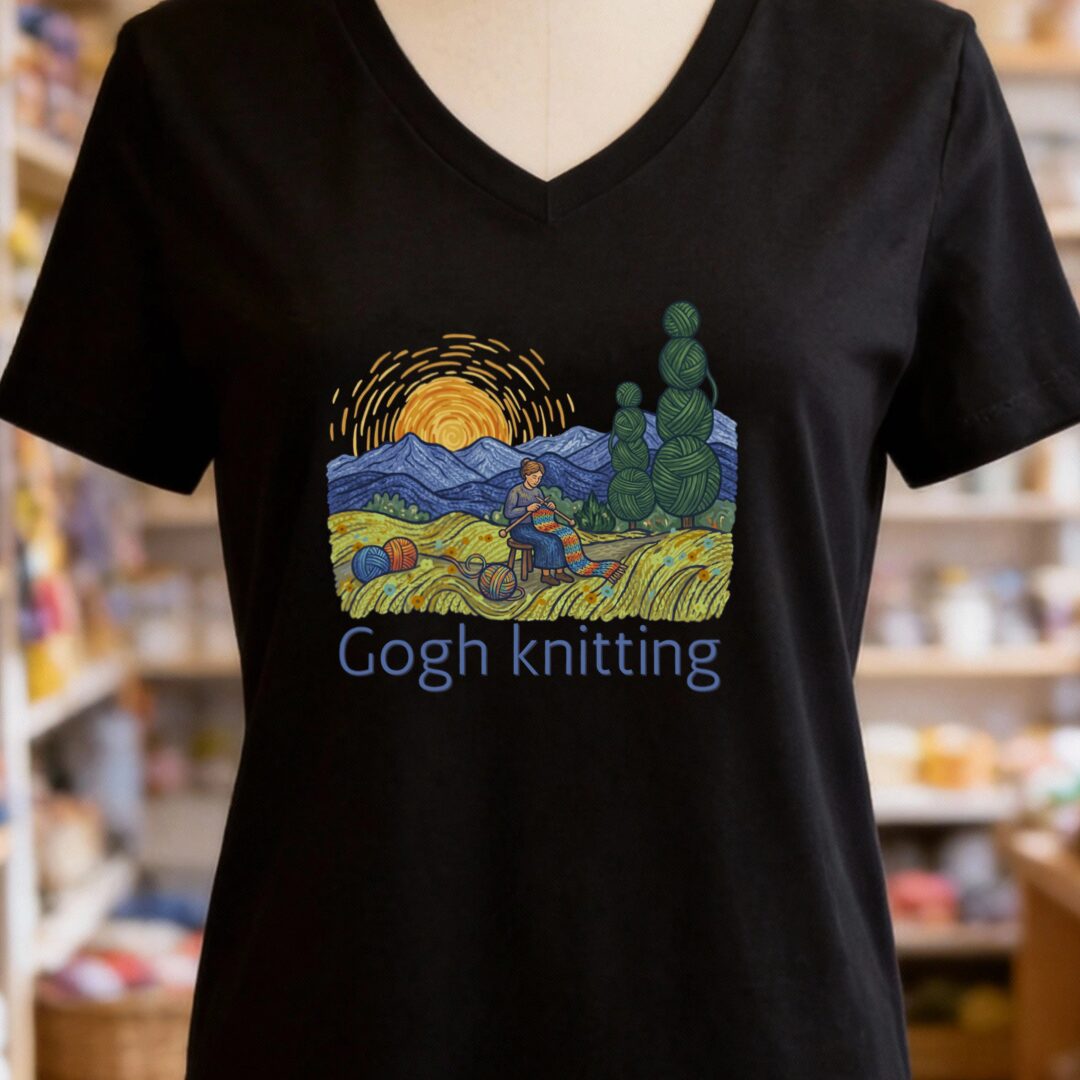 Gogh Knitting V-Neck T-Shirt Black t-shirt
