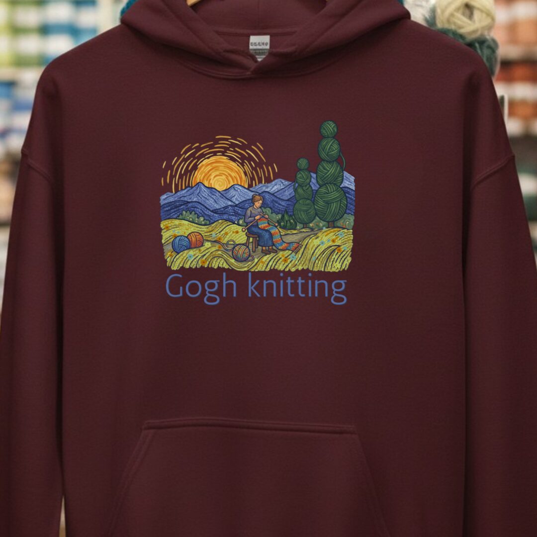 Gogh Knitting Hoodie Maroon t-shirt