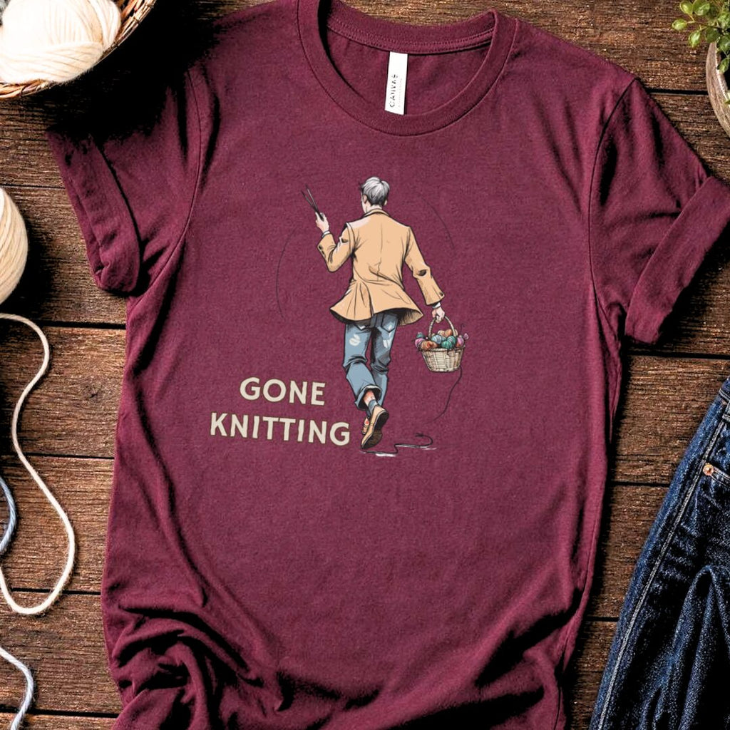 Gone Knitting T-Shirt (mens) Maroon t-shirt