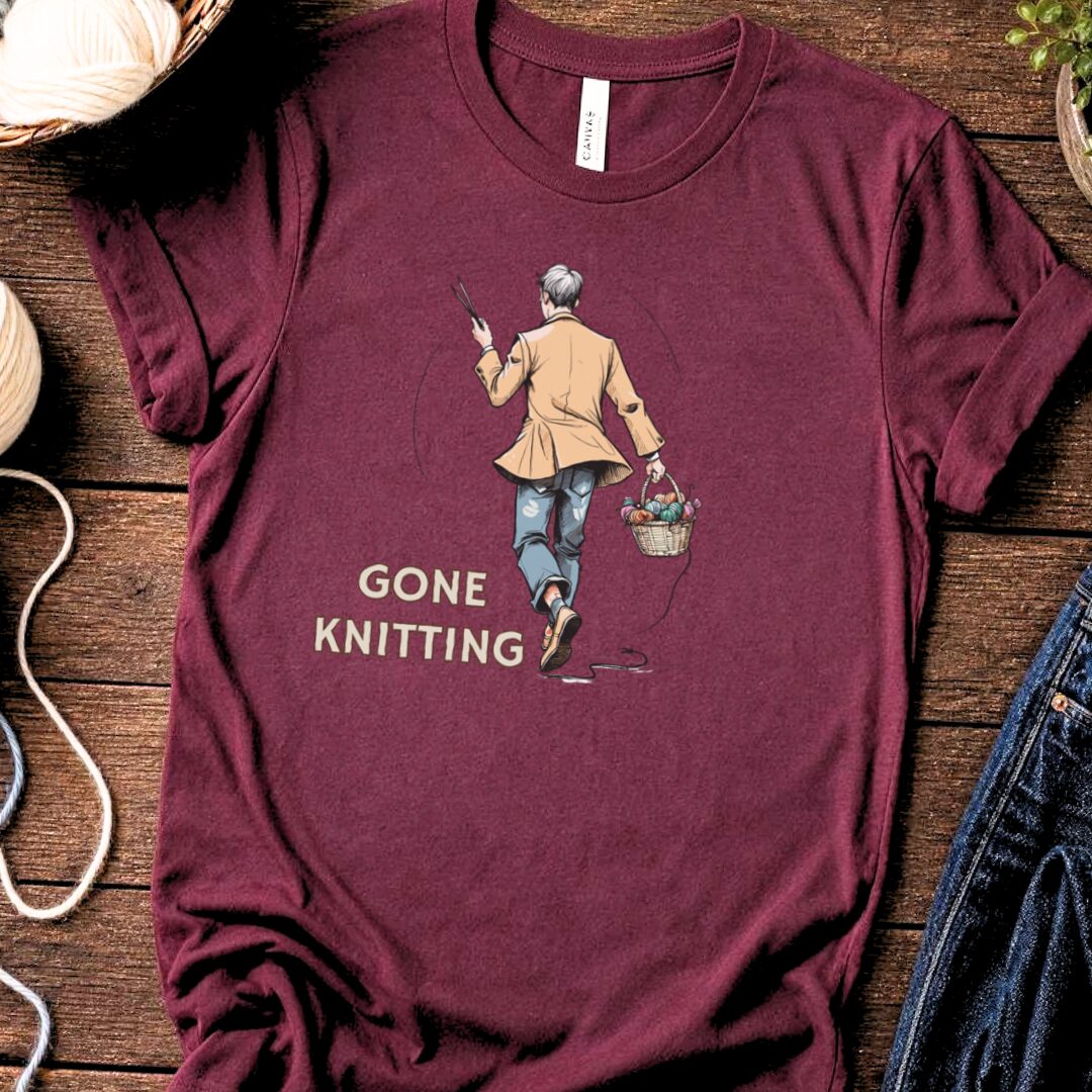 Gone Knitting T-Shirt (mens) Maroon t-shirt