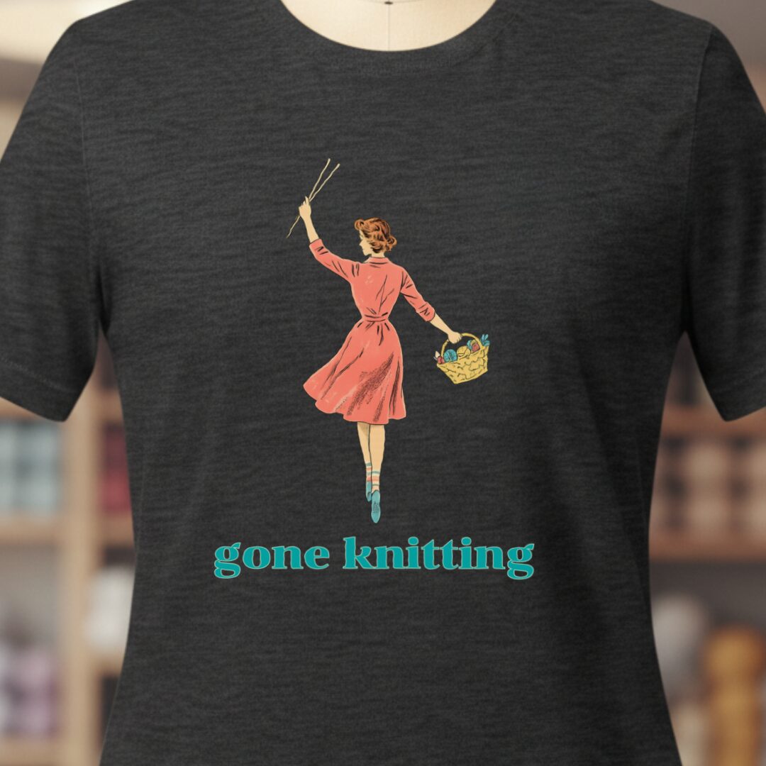 Gone Knitting T-Shirt (peach) Dark Grey t-shirt
