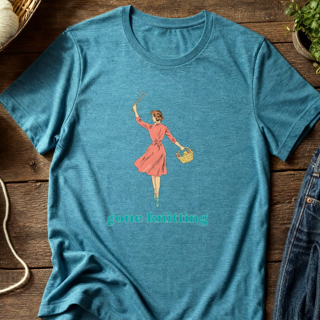 Gone Knitting T-Shirt (vintage) Teal Blue t-shirt