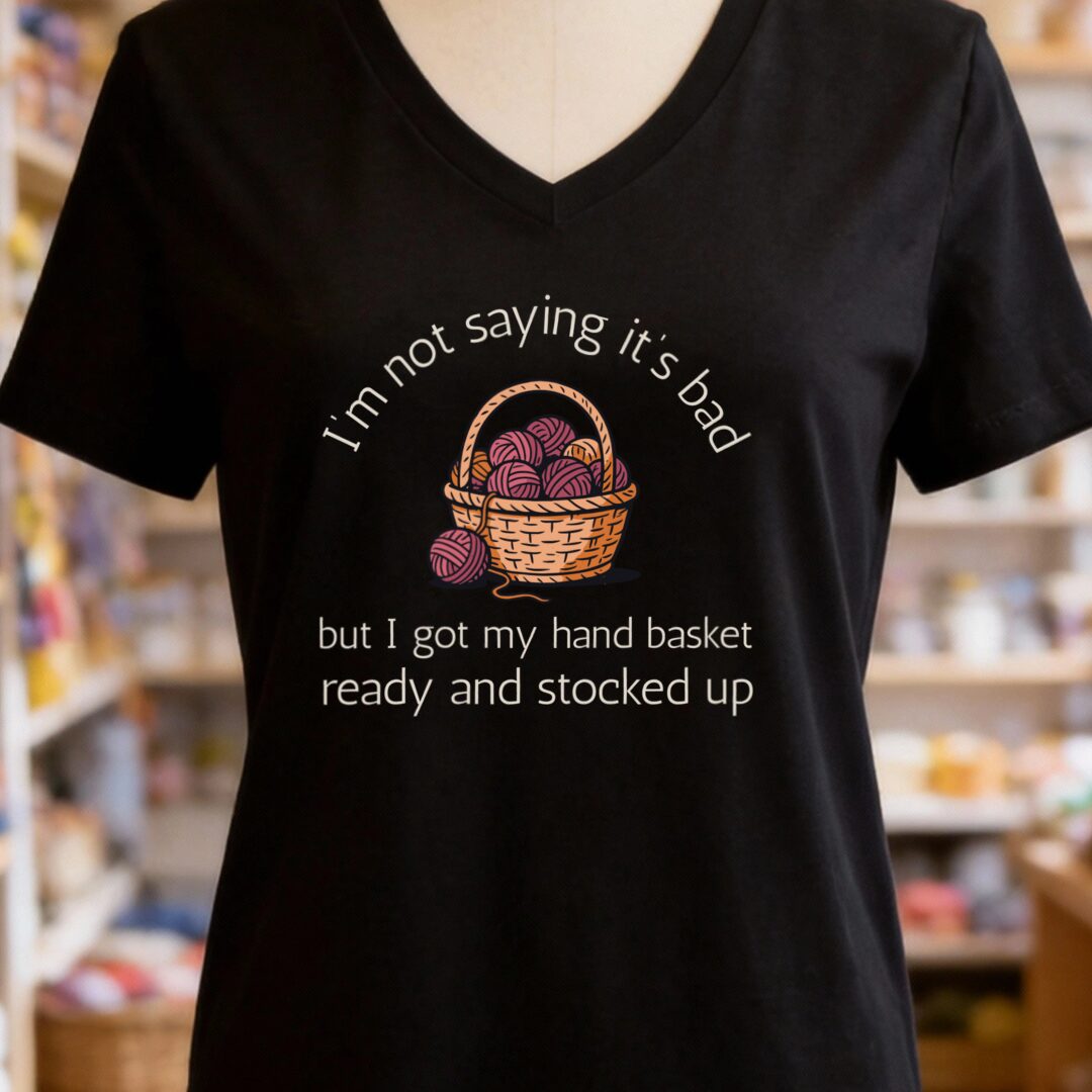 Hand Basket V-Neck T-Shirt Black t-shirt