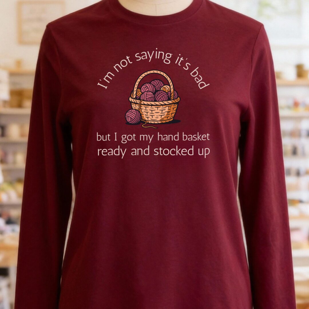 Hand Basket Long Sleeve Tee Maroon t-shirt