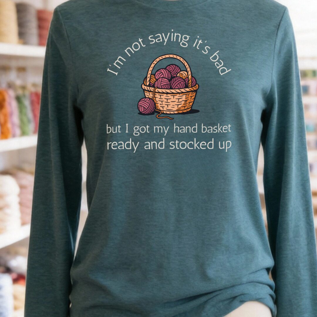 Hand Basket Long Sleeve Tee Teal Blue t-shirt