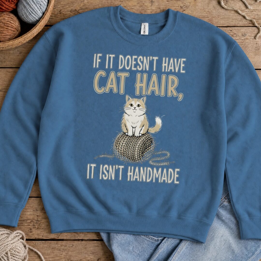 Handmade = Cat Hair Sweatshirt Indigo Blue t-shirt