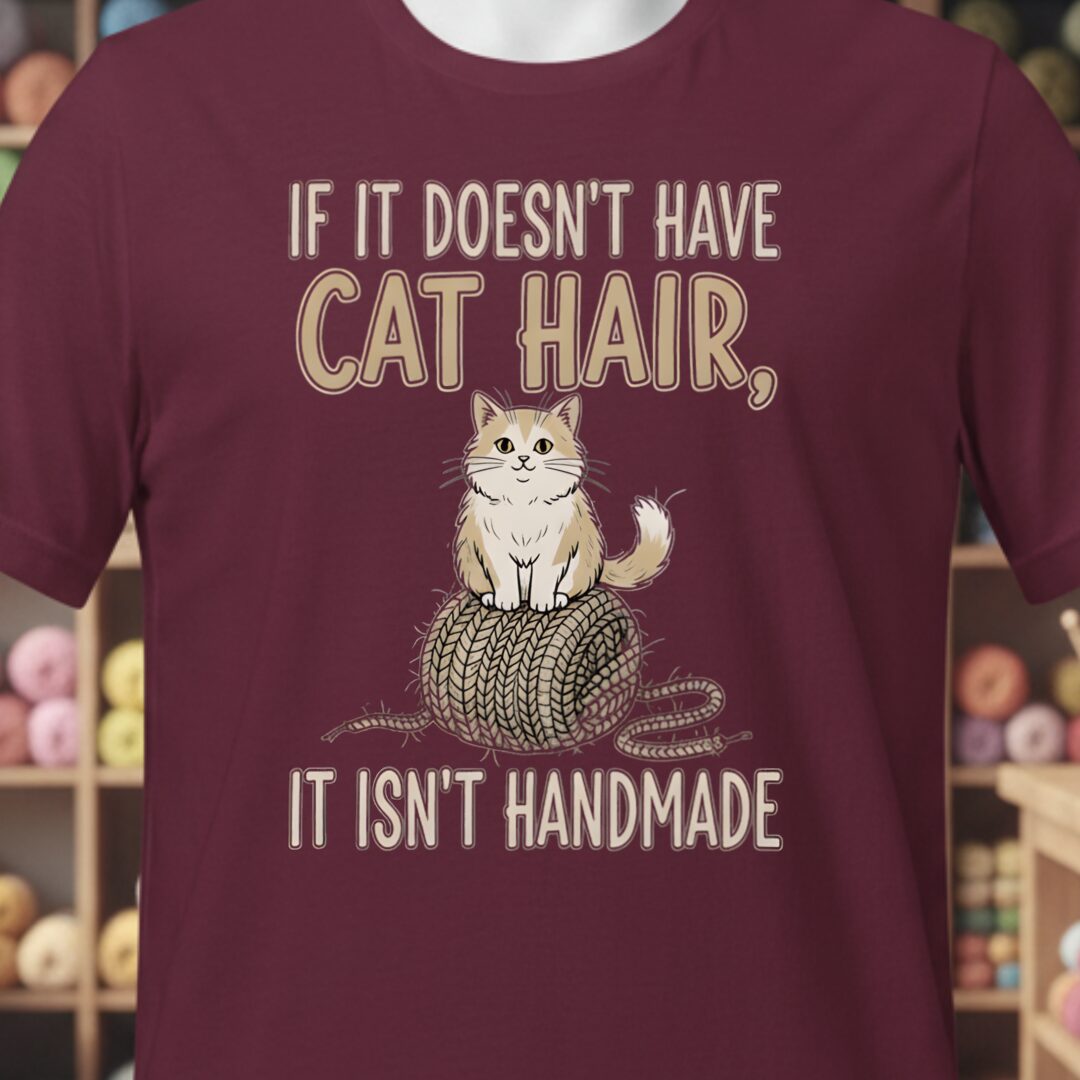 Handmade = Cat Hair T-Shirt Maroon t-shirt