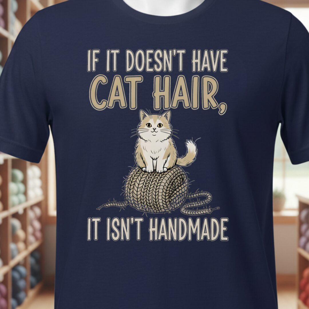 Handmade = Cat Hair T-Shirt Navy t-shirt
