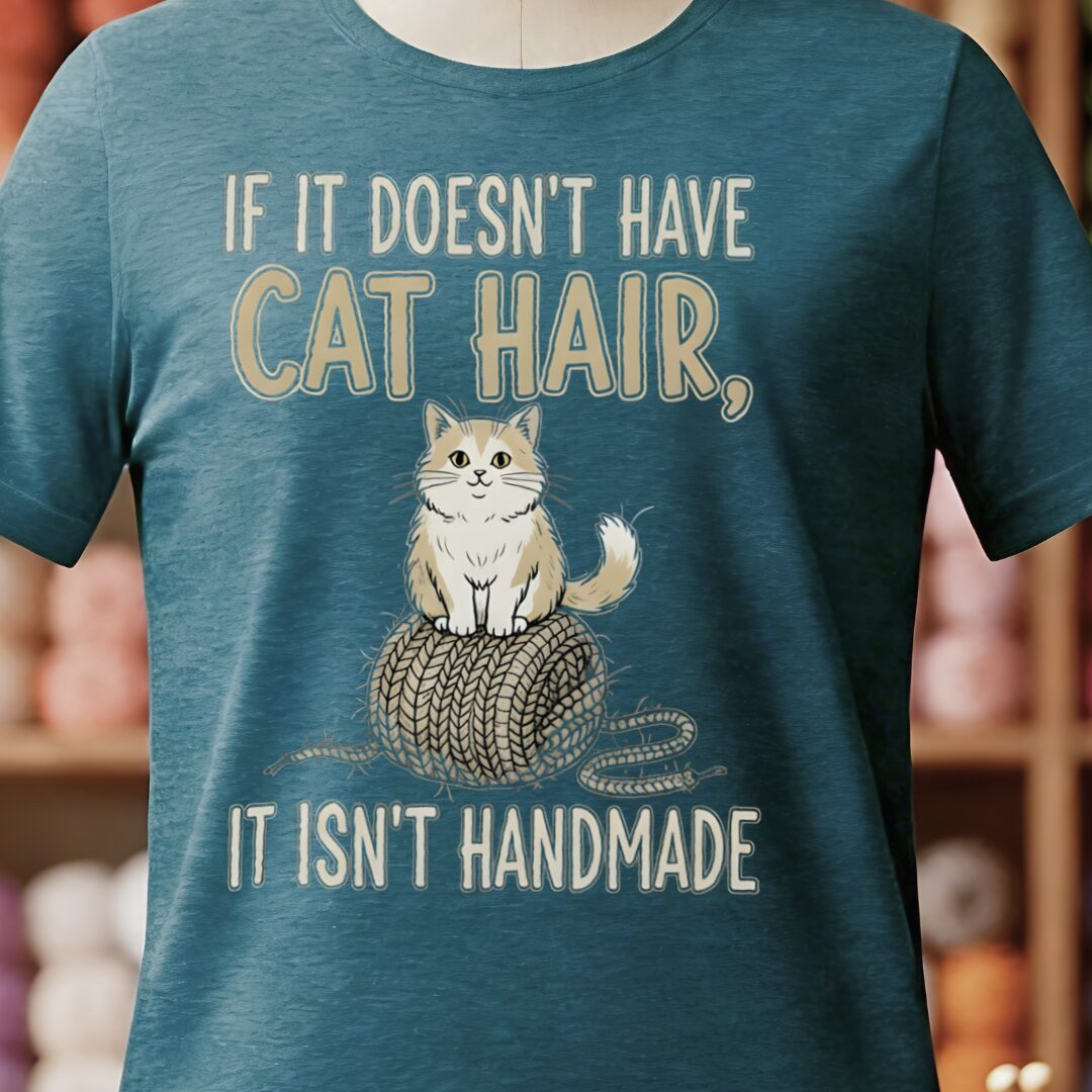 Handmade = Cat Hair T-Shirt Teal Blue t-shirt