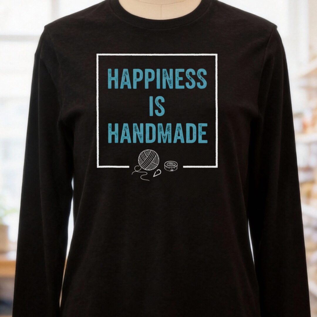Happiness Is Handmade Long Sleeve Tee Black Heather t-shirt