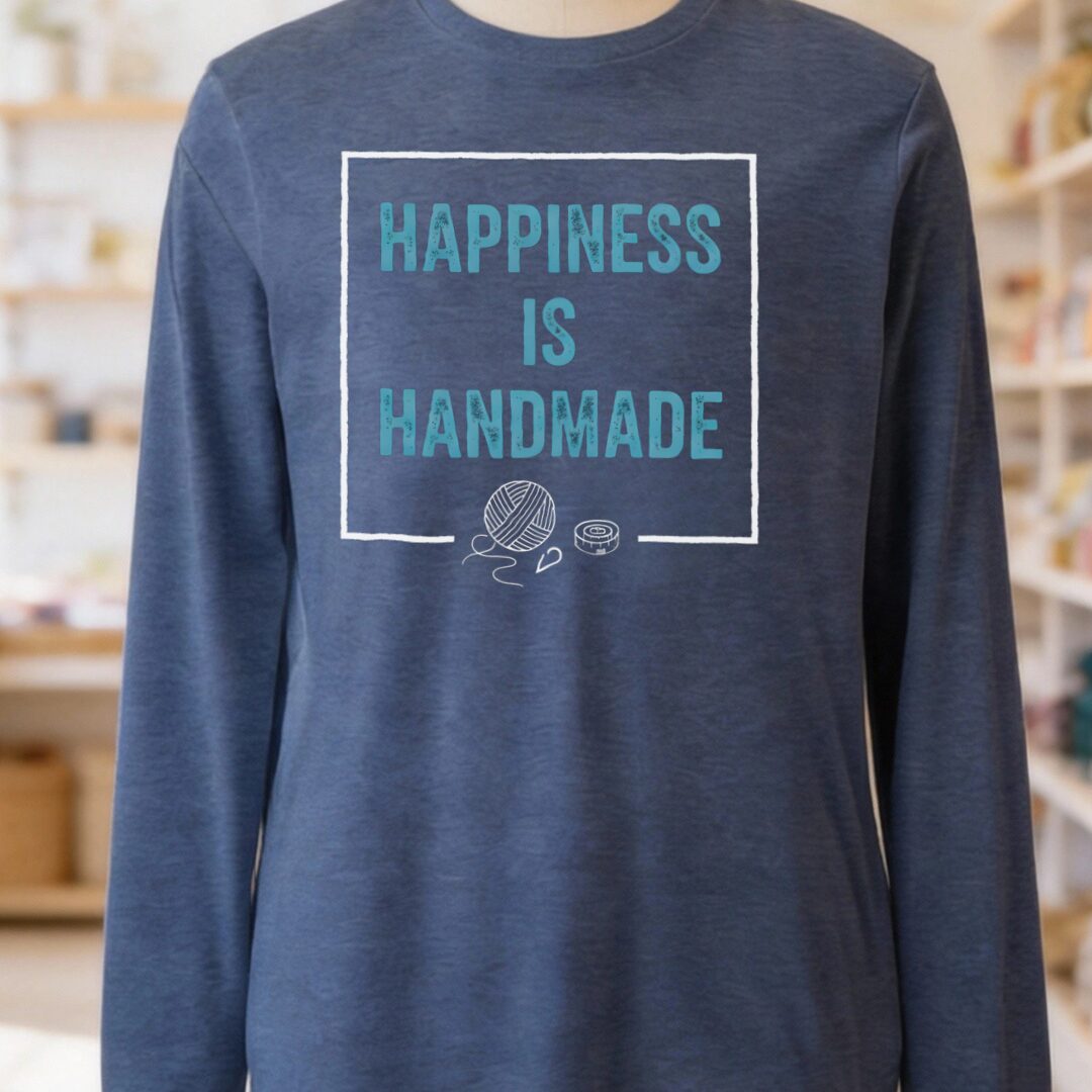 Happiness Is Handmade Long Sleeve Tee Heather Navy t-shirt