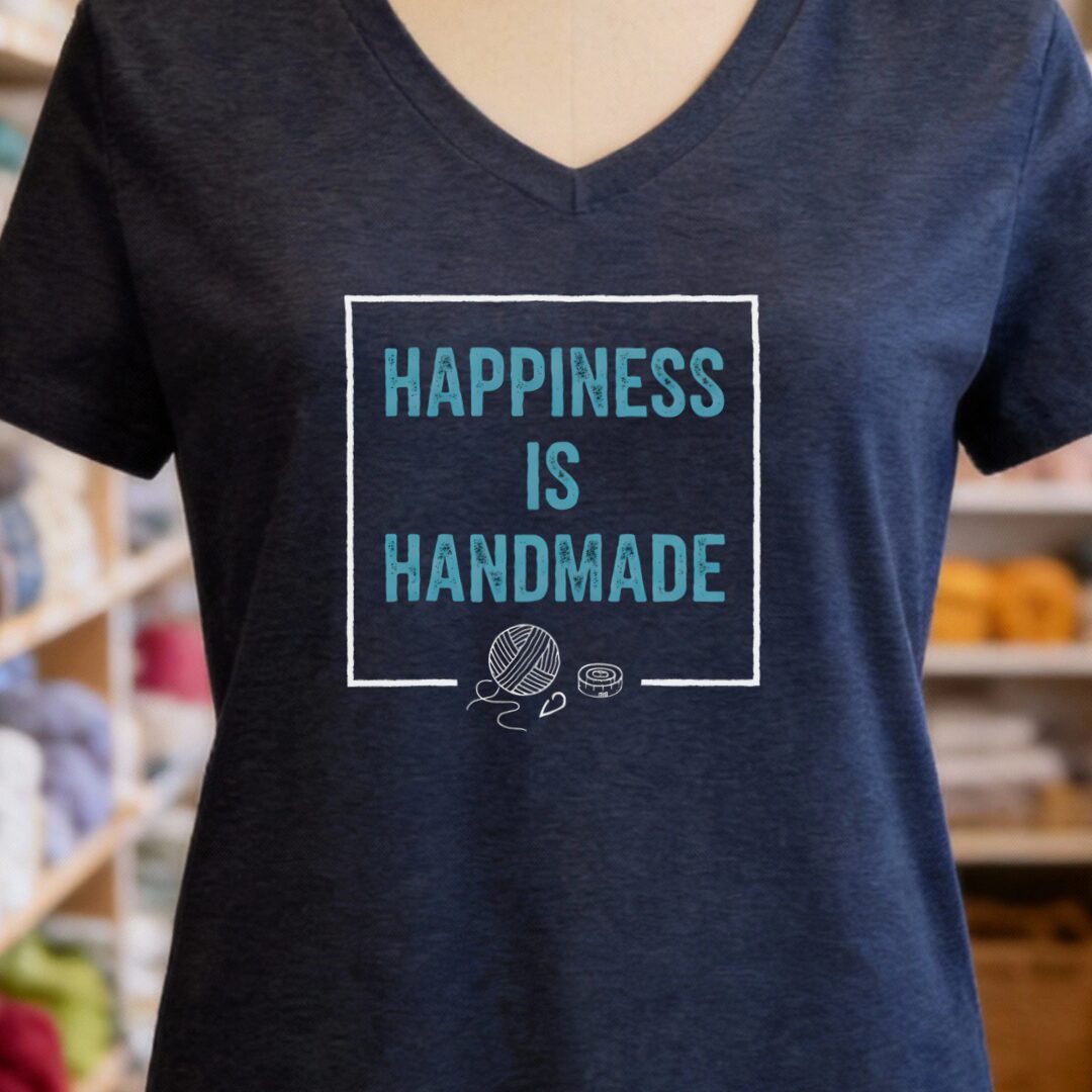 Happiness Is Handmade V-Neck T-Shirt Navy t-shirt