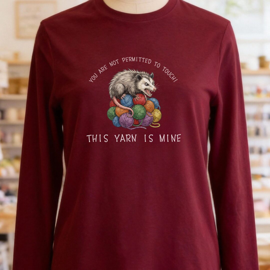Hissing Yarn Possum Long Sleeve Tee Maroon t-shirt