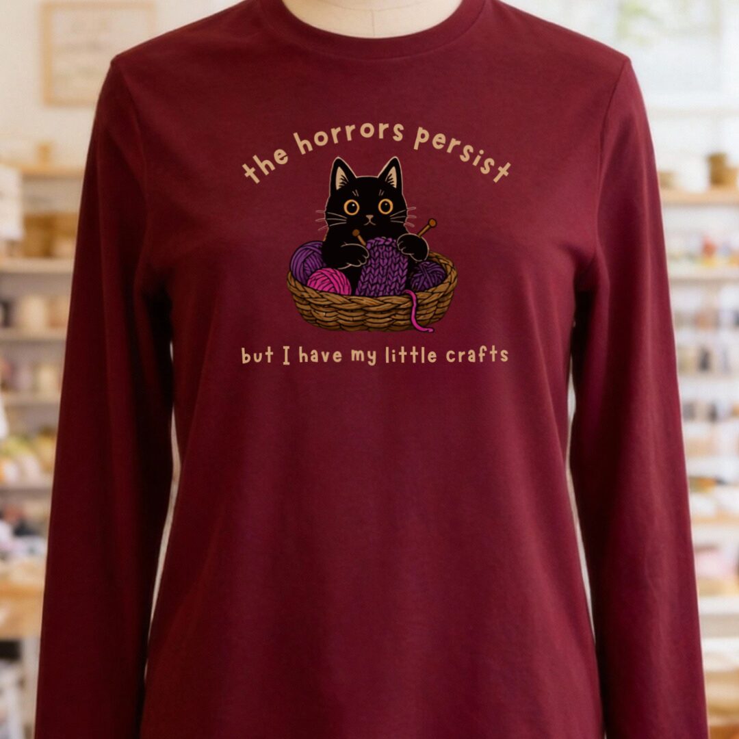 Horrors Persist Long Sleeve Tee Maroon t-shirt