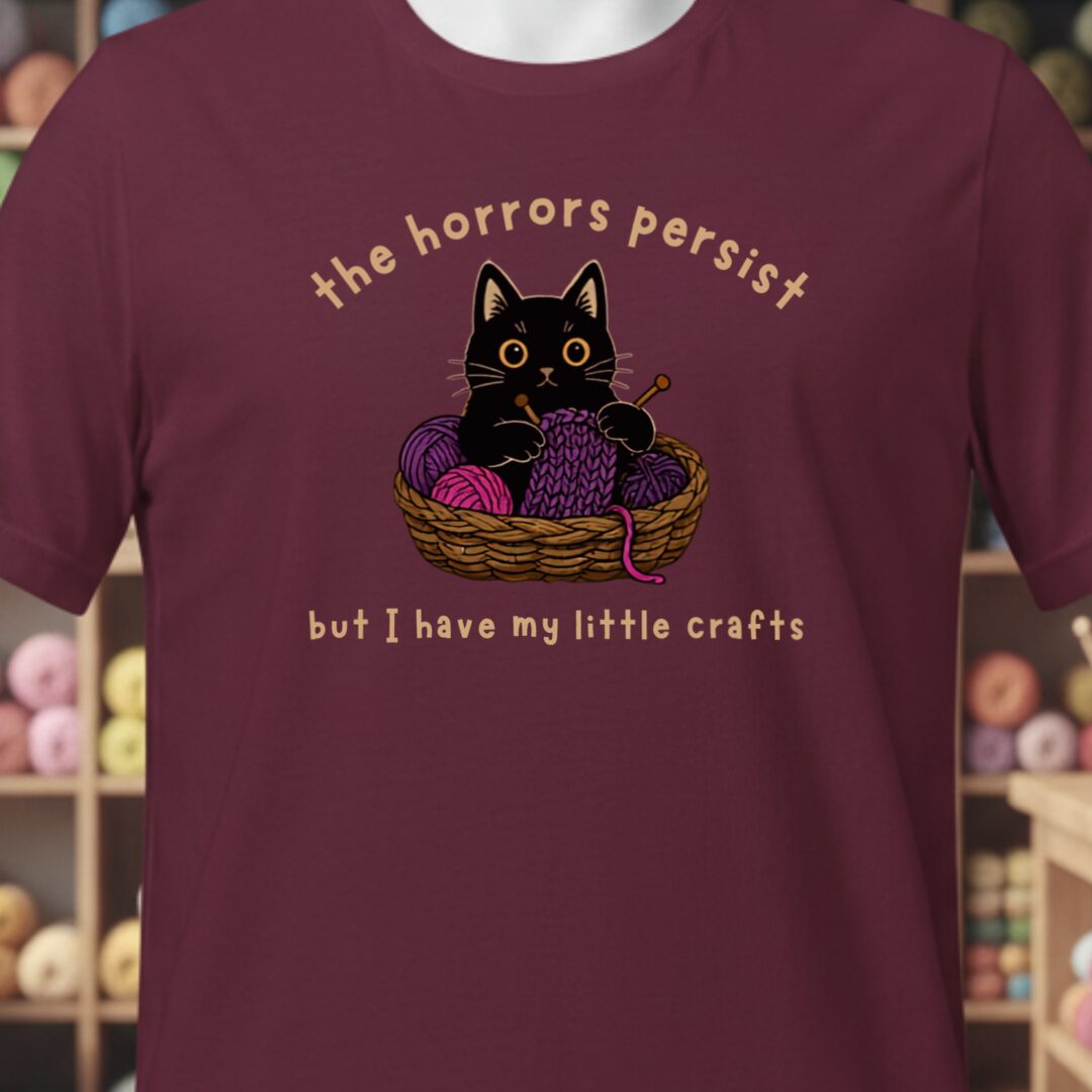 Horrors Persist Maroon T-Shirt.jpg