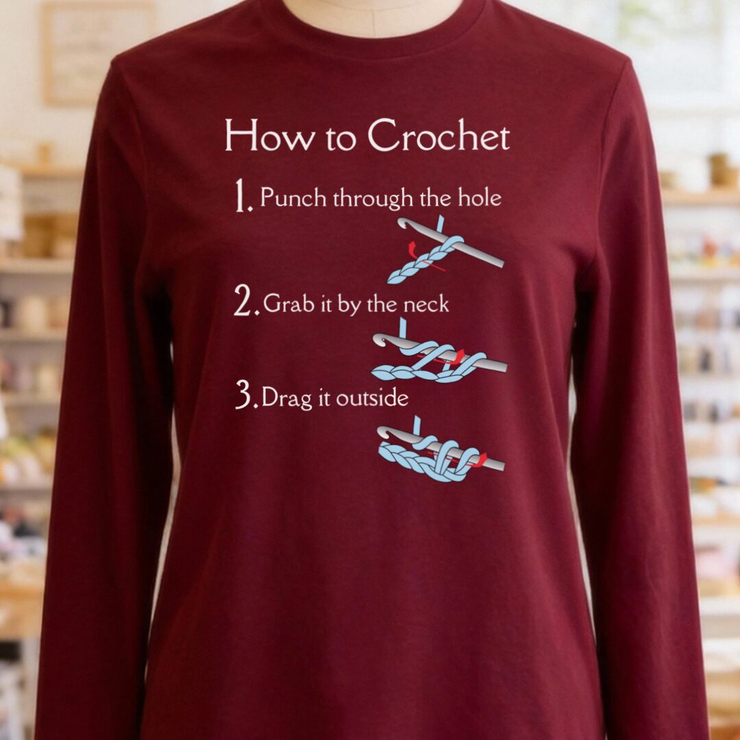 How to Crochet Long Sleeve Tee Maroon t-shirt