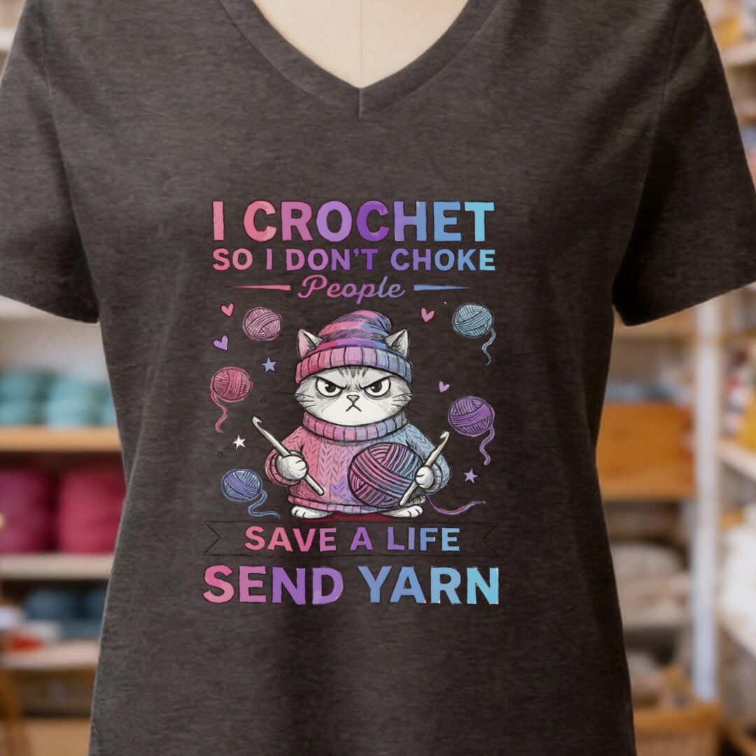 I Crochet So I Don't Choke People V-Neck T-Shirt Dark Grey t-shirt
