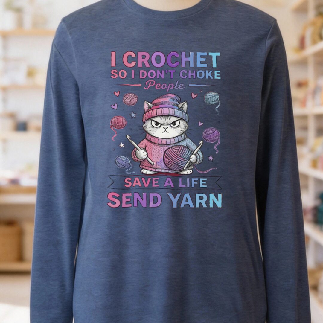 I Crochet So I Don't Choke People Long Sleeve Tee Navy t-shirt