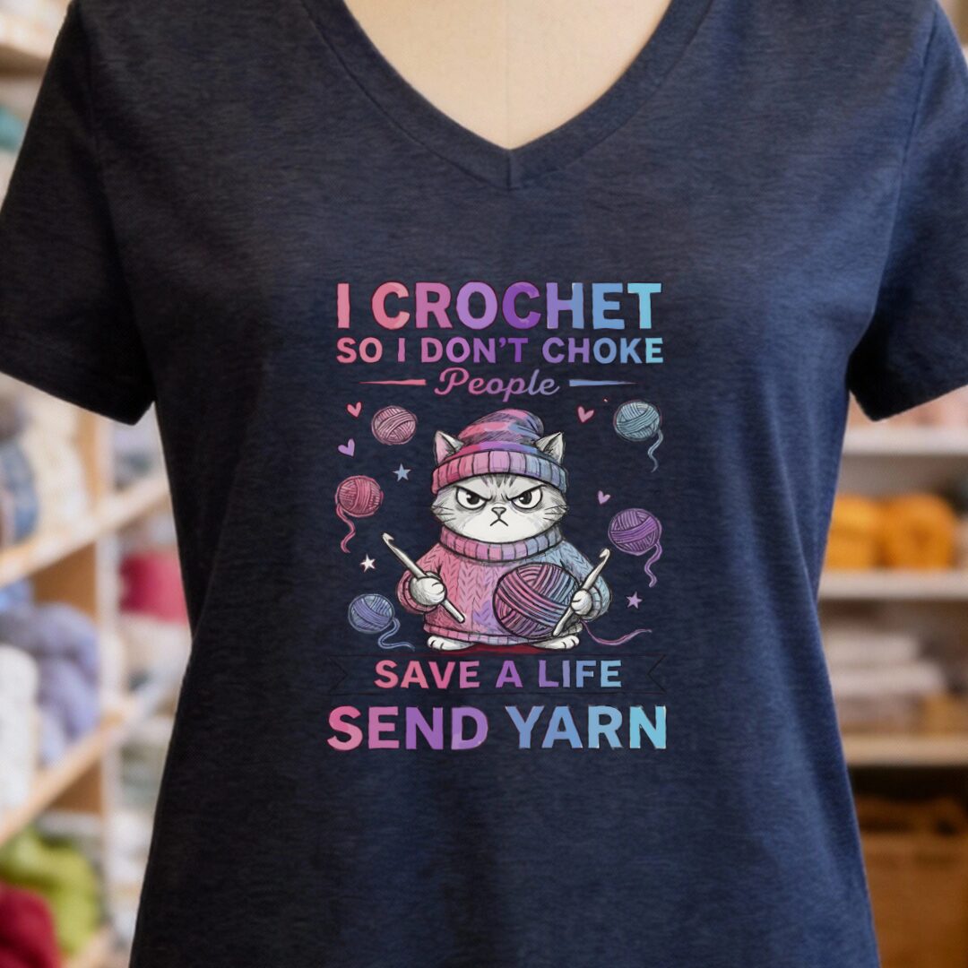 I Crochet So I Don't Choke People V-Neck T-Shirt Navy t-shirt
