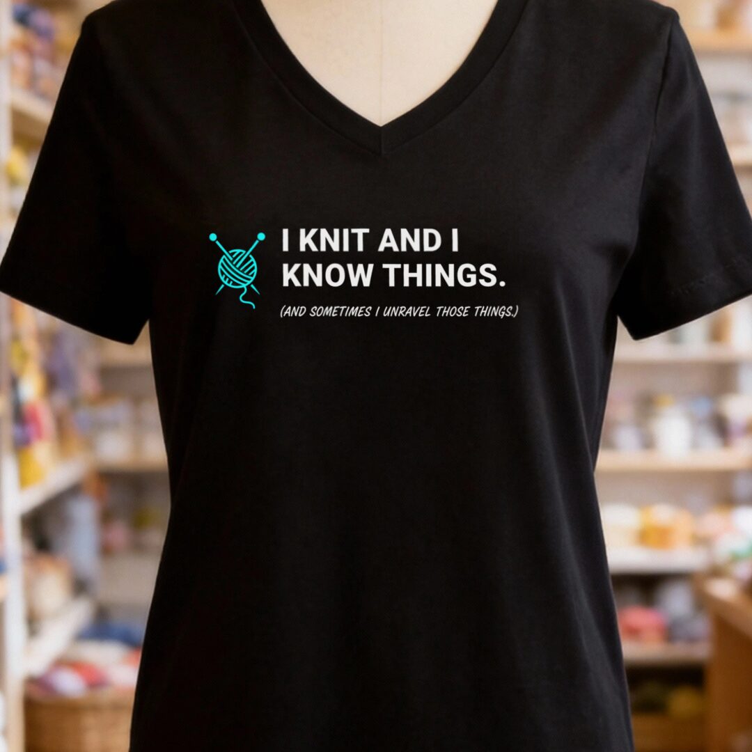 I Knit & Know Things V-Neck T-Shirt Black t-shirt
