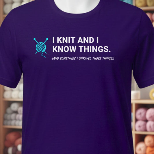 I Knit & Know Things T-Shirt Purple t-shirt