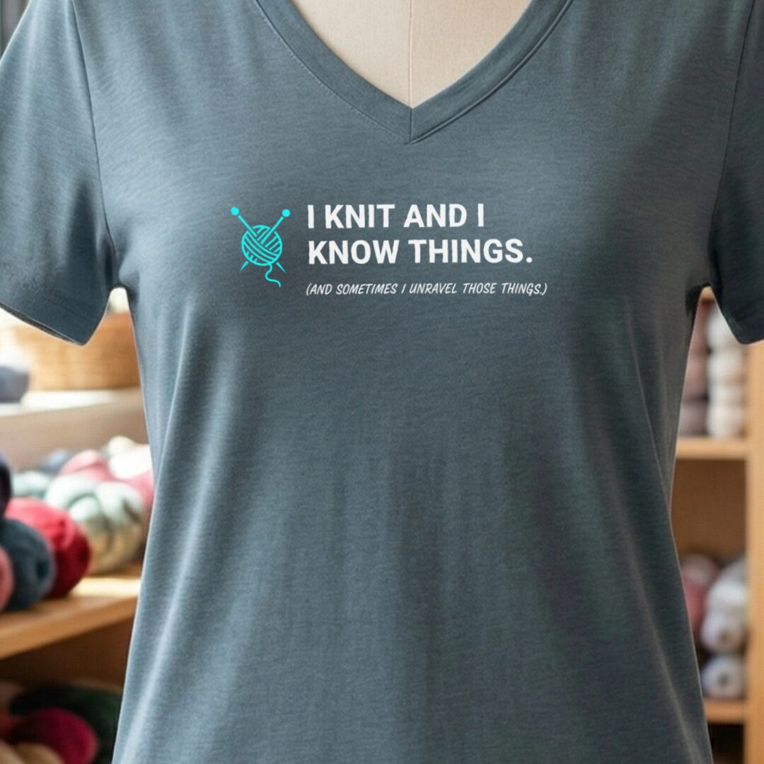I Knit & Know Things V-Neck T-Shirt Slate t-shirt