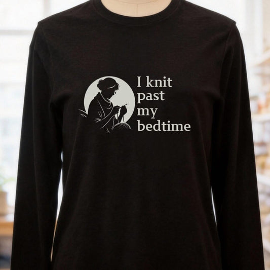 I Knit Past My Bedtime Long Sleeve Tee Black Heather t-shirt