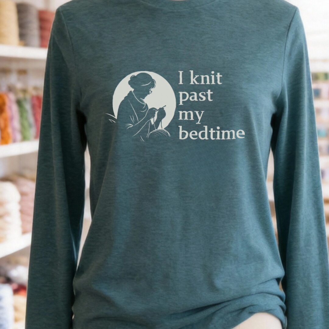I Knit Past My Bedtime Long Sleeve Tee Heather Deep Teal t-shirt