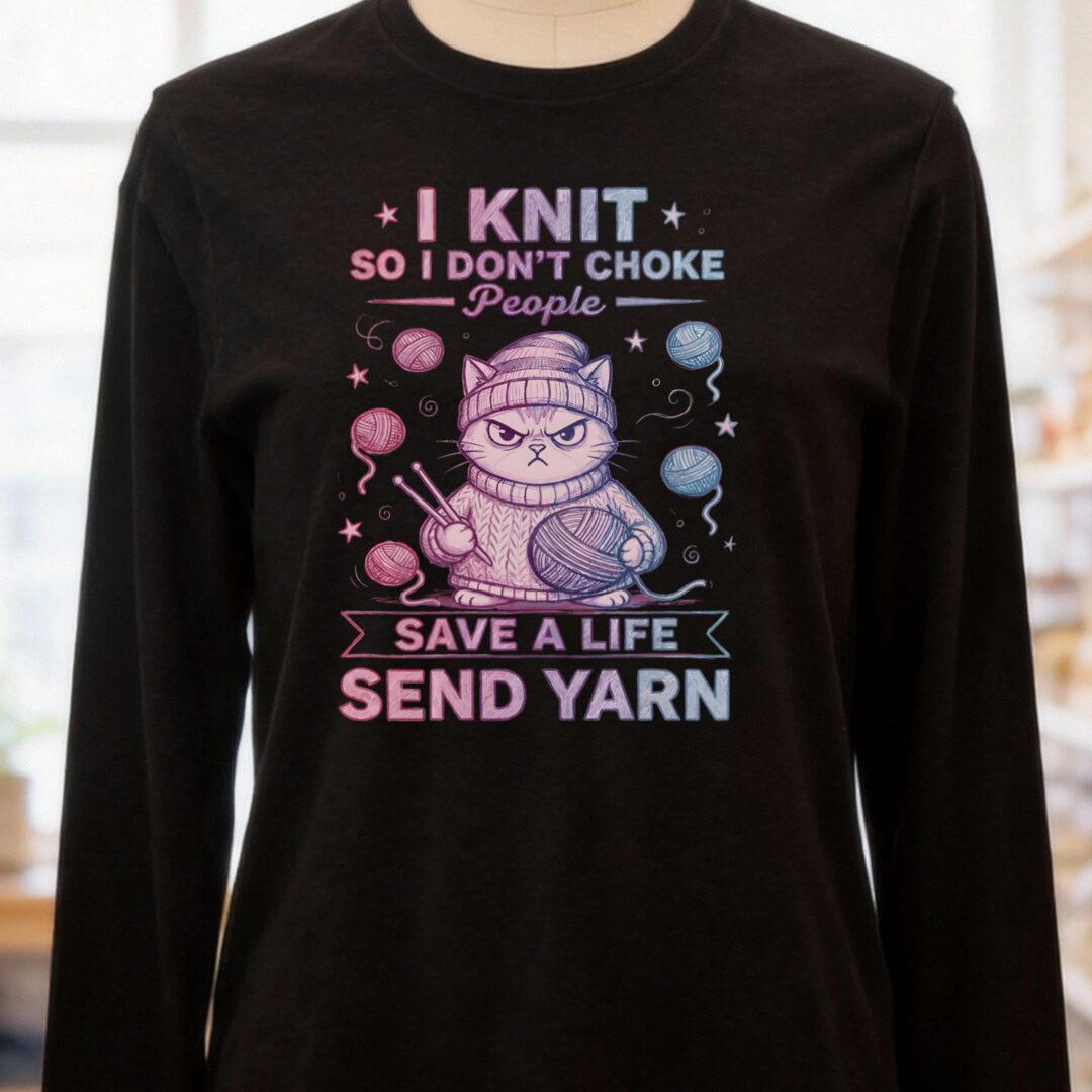 I Knit So I Don't Choke People Long Sleeve Tee Black t-shirt