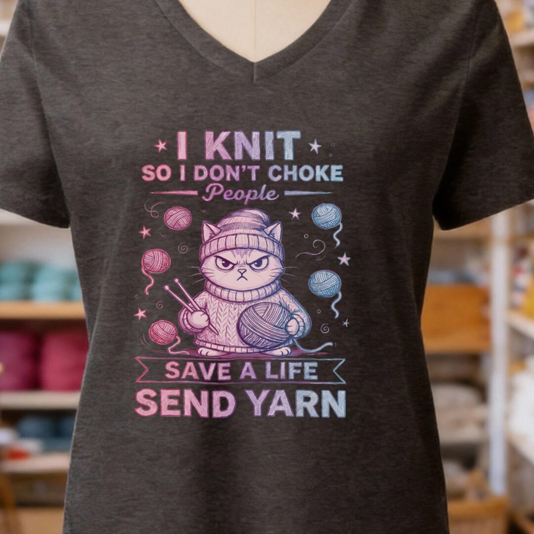 I Knit So I Don't Choke People V-Neck T-Shirt Dark Grey t-shirt