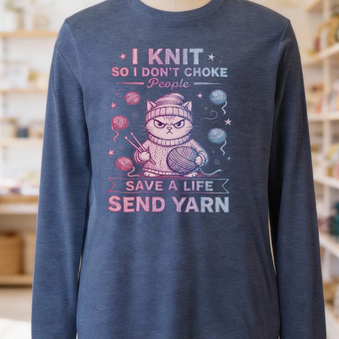 I Knit So I Don't Choke People Long Sleeve Tee Navy t-shirt