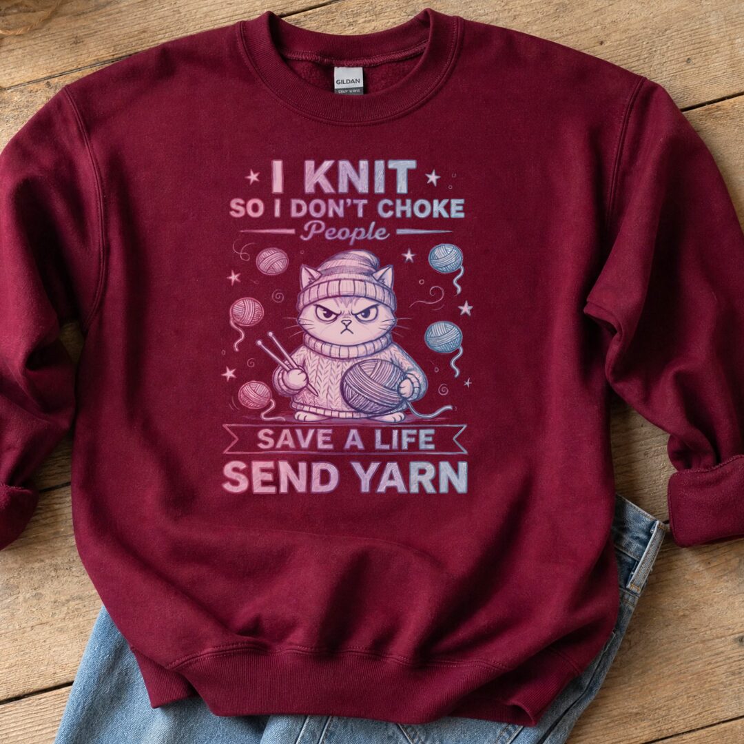 I Knit So I Don't Choke People Sweatshirt Maroon t-shirt