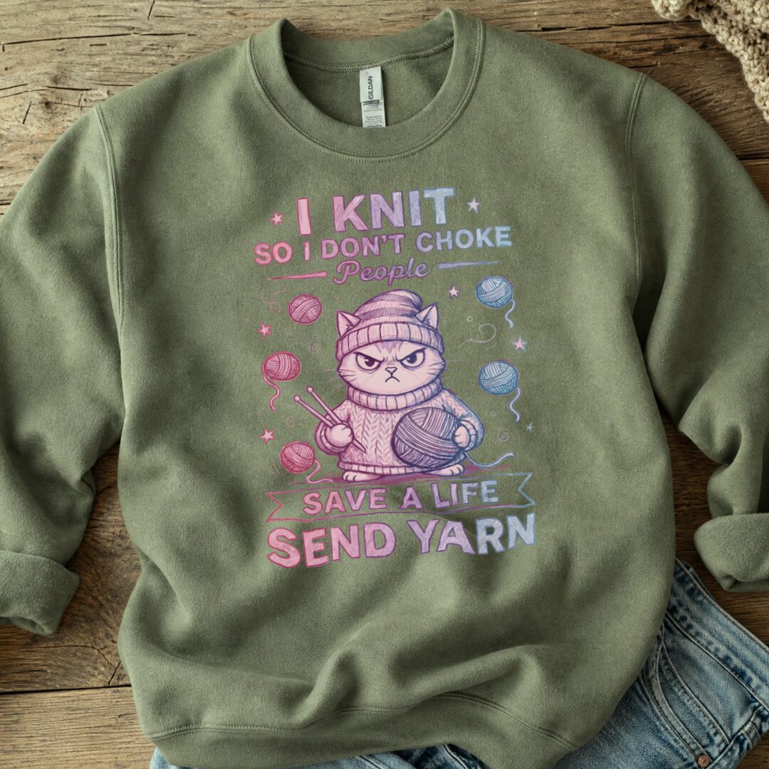 I Knit So I Don't Choke People Sweatshirt Military Green t-shirt