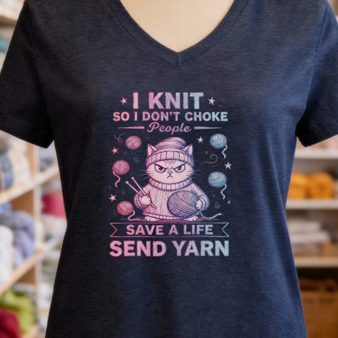 I Knit So I Don't Choke People V-Neck T-Shirt Navy t-shirt